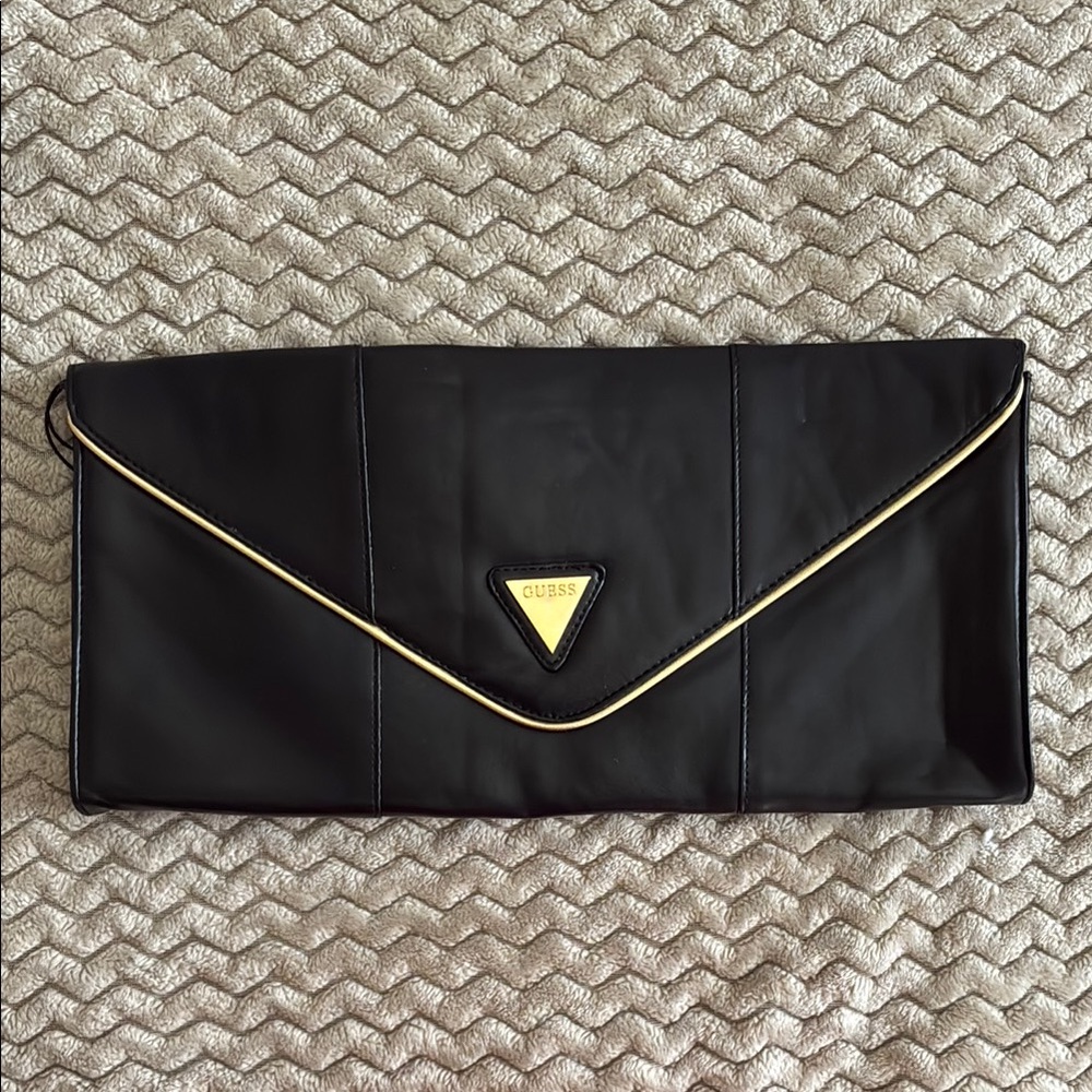 Guess Black and Gold Chevron Clutch